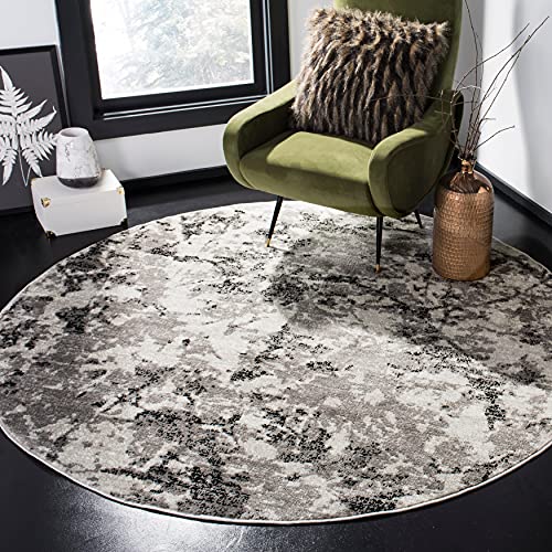 SAFAVIEH Skyler Collection 4' Round Blue/Ivory SKY186M Modern Abstract Non-Shedding Dining Room Entryway Foyer Living Room Bedroom Area Rug