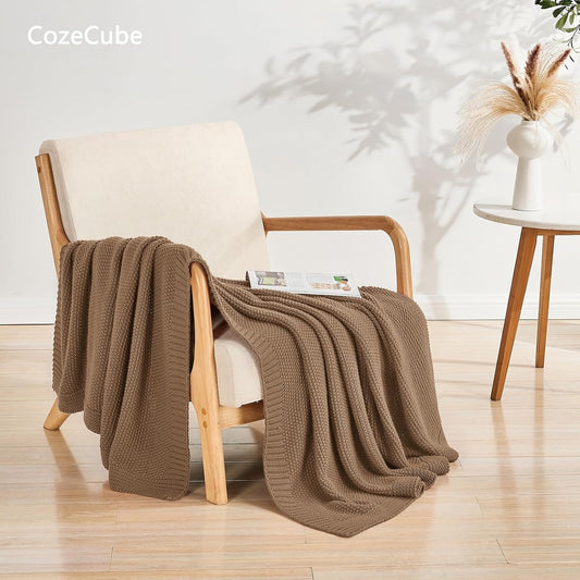 Caramel Brown Throw Blanket for Couch, Soft Cozy Cable Knit Throw for Bed Sofa Living Room, Lightweight Warm Decorative Farmhouse Christmas Blanket, 50"X60", Light Brown