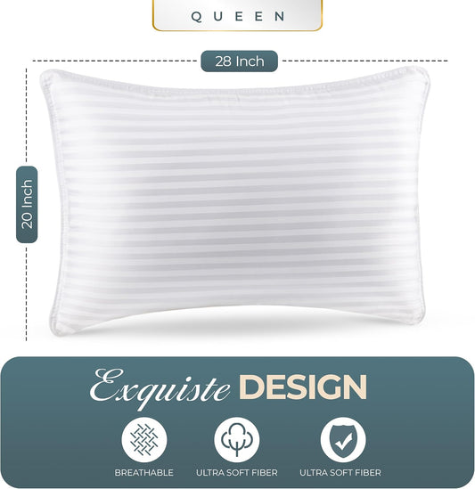 Bed Pillows for Sleeping Queen Size (White), Set of 2, down Alternative Pillow for Sleeping, Cooling Hotel Quality Pillow Set for Back, Stomach or Side Sleepers