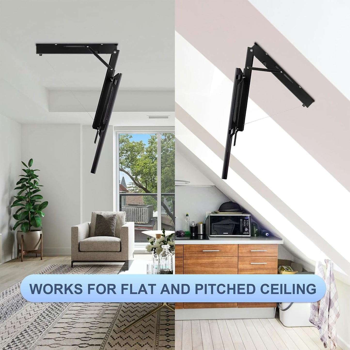 Electric Ceiling TV Mount with Remote - Motorized Ceiling TV Mount for Flat and Pitched Roof, 32 to 70 Inch Flat and Curved Screen Tvs (Black)