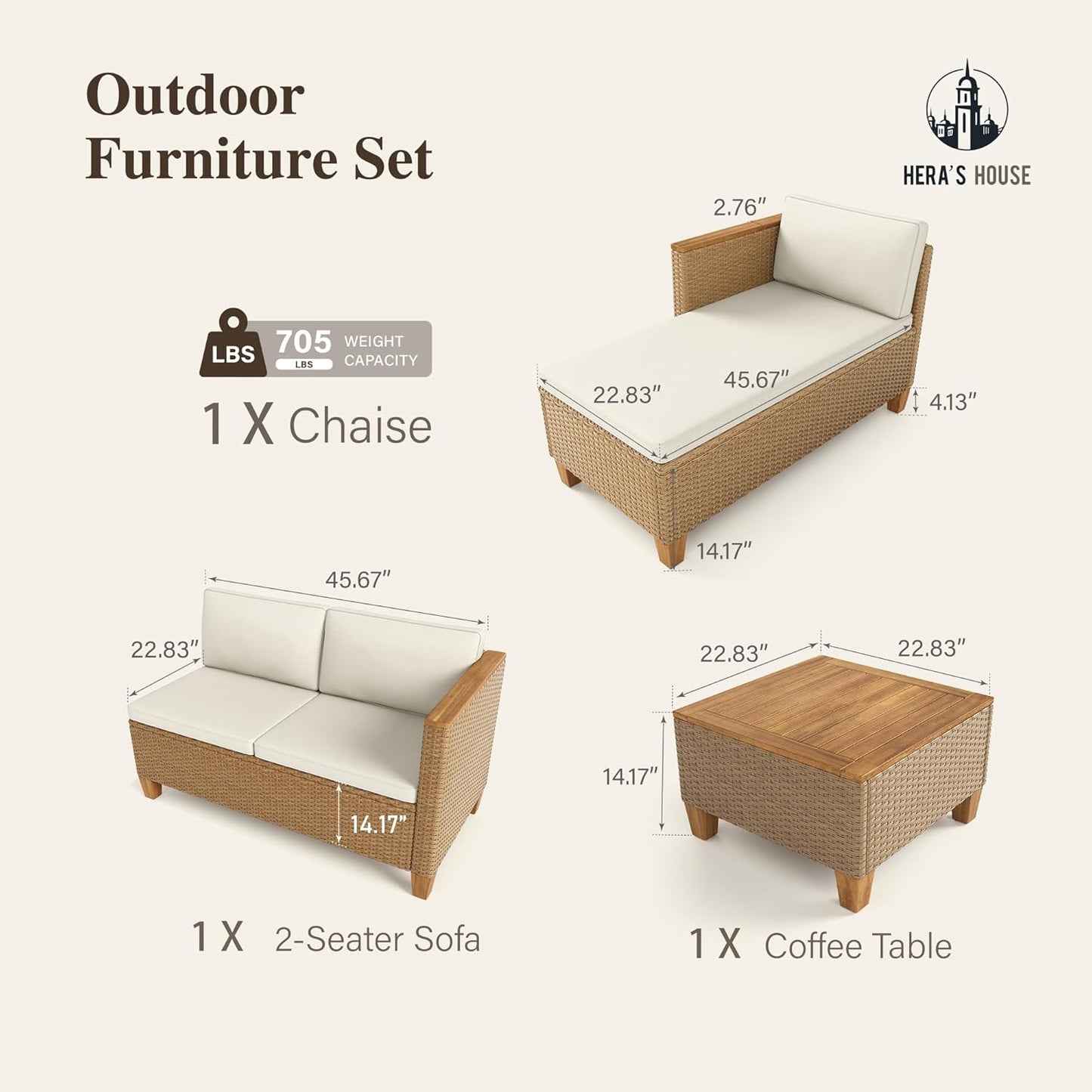 Small Patio Furniture Set, 3 Pieces Wicker Outdoor Sectional Sets,Yellow Rattan Conversation Set with Sofa and Coffee Table for Garden and Backyard, L Shape Boho Balcony Couch Sets