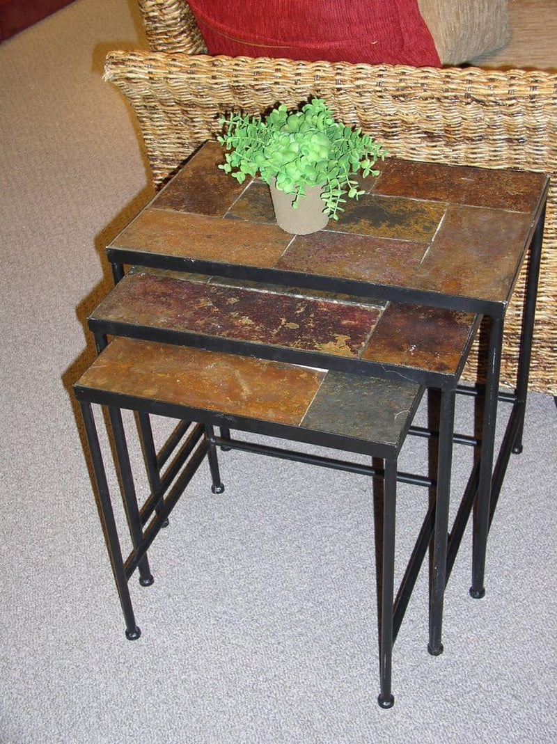Nesting Tables Set of 3, End Tables with Slate Table Top, Solid Real Stone, Side Table, Accent Table