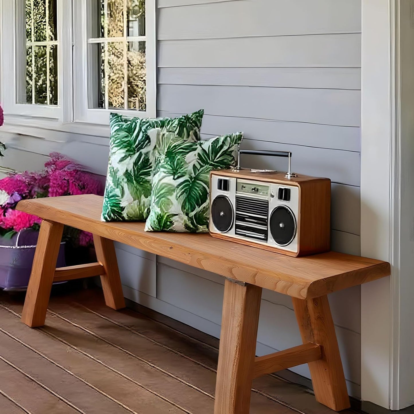Farmhouse Indoor Wooden Living Room Dining Bench, Asian Natural Wood Kitchen Entryway Benc with Armless Design and Short Height, Solid Wood Shoe Bench Entryway Benches (31.5 * 10.2 * 17.7)