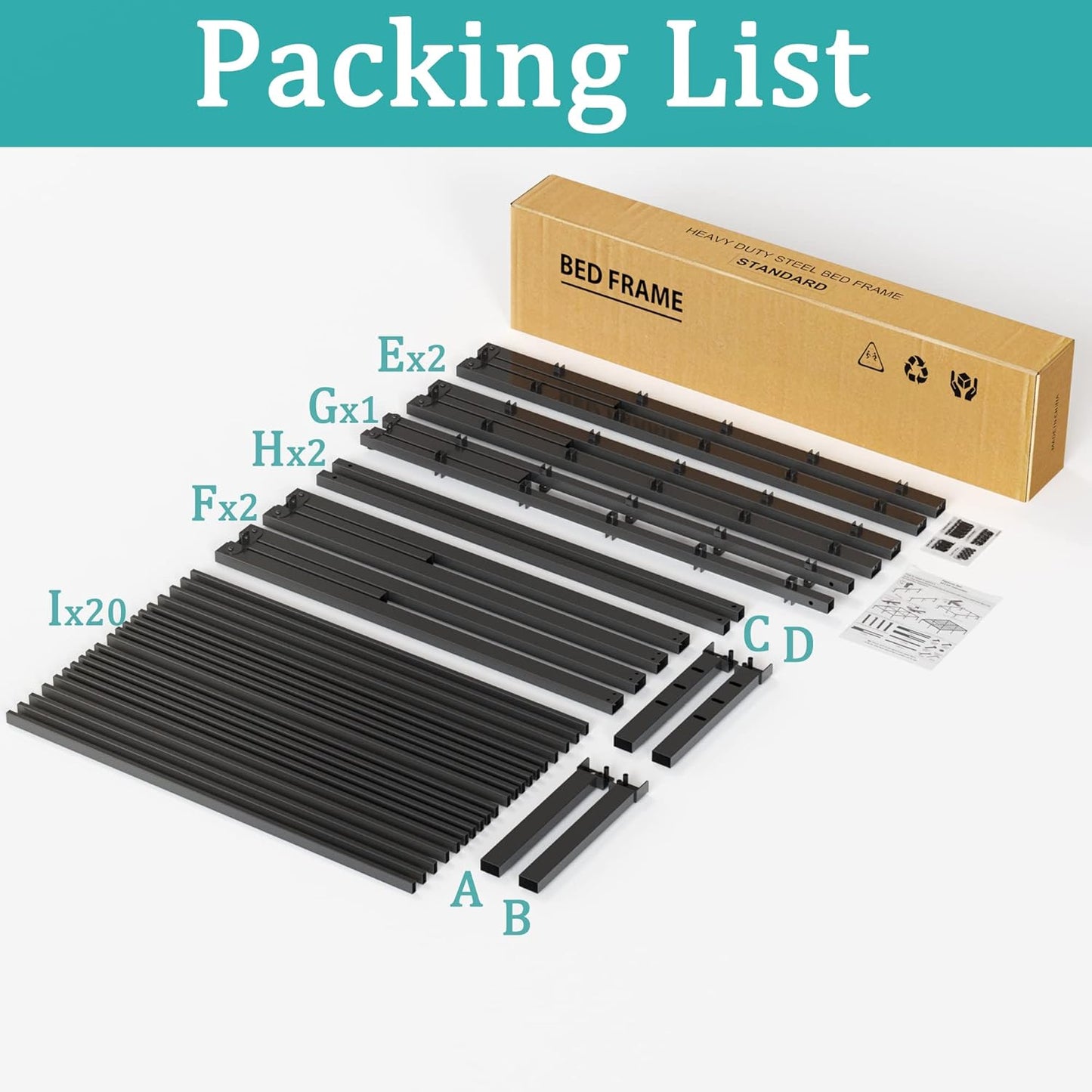 Platform Bed Frame Queen Size with Storage Headboard Compatible 14 Inch High Metal No Box Spring Needed Black Mattress Foundation Heavy Duty Steel Slat