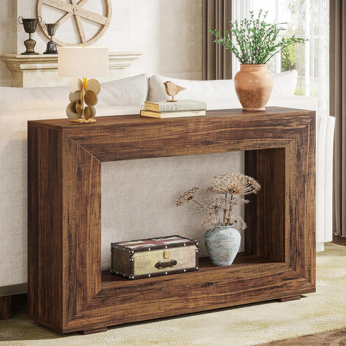 Farmhouse Console Table, 47 Inches Entryway Console Table with Storage, Industrial Hallway Accent Table for Living Room, Entrance