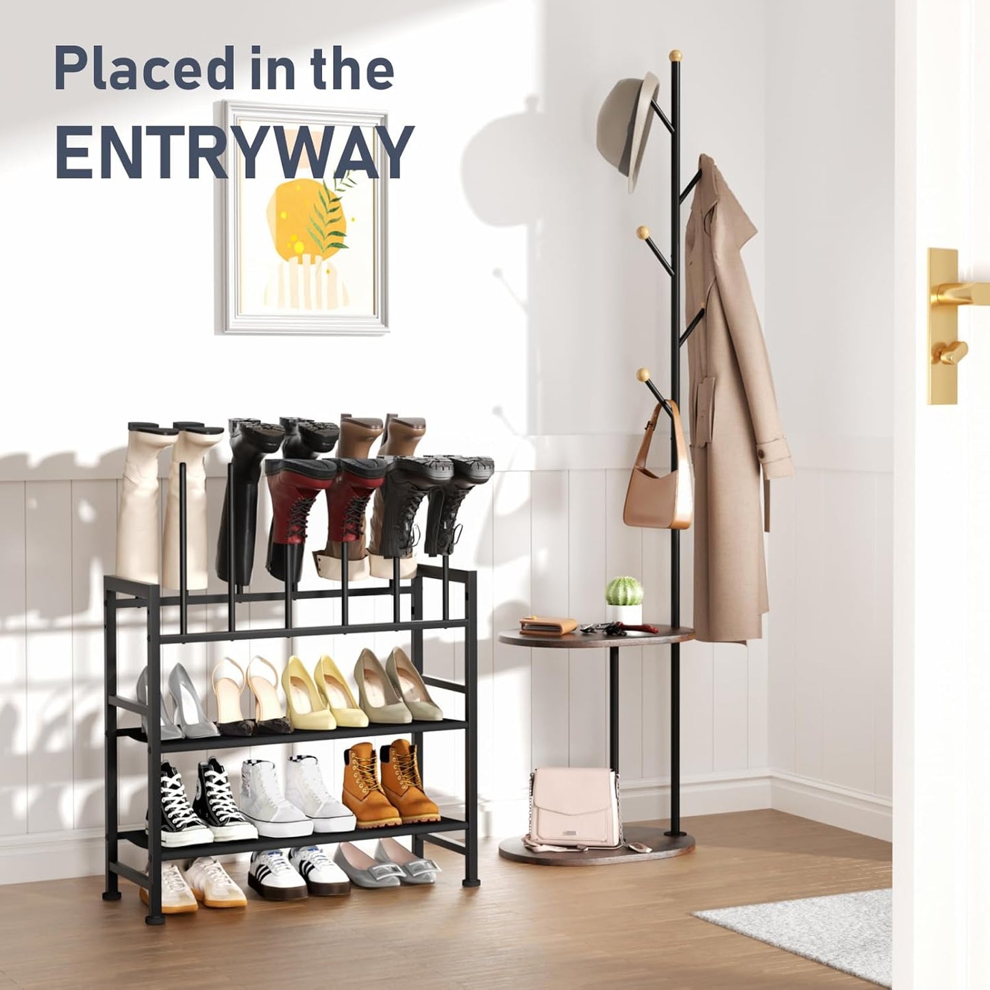 Boot Rack 4-Tier - Black Metal Boot Storage Rack for Tall Boots Organizer Tall Boots, Multiuse Shoe Rack for Boots, Sneakers, High-Heel, Entryway, Fits 6 Pairs