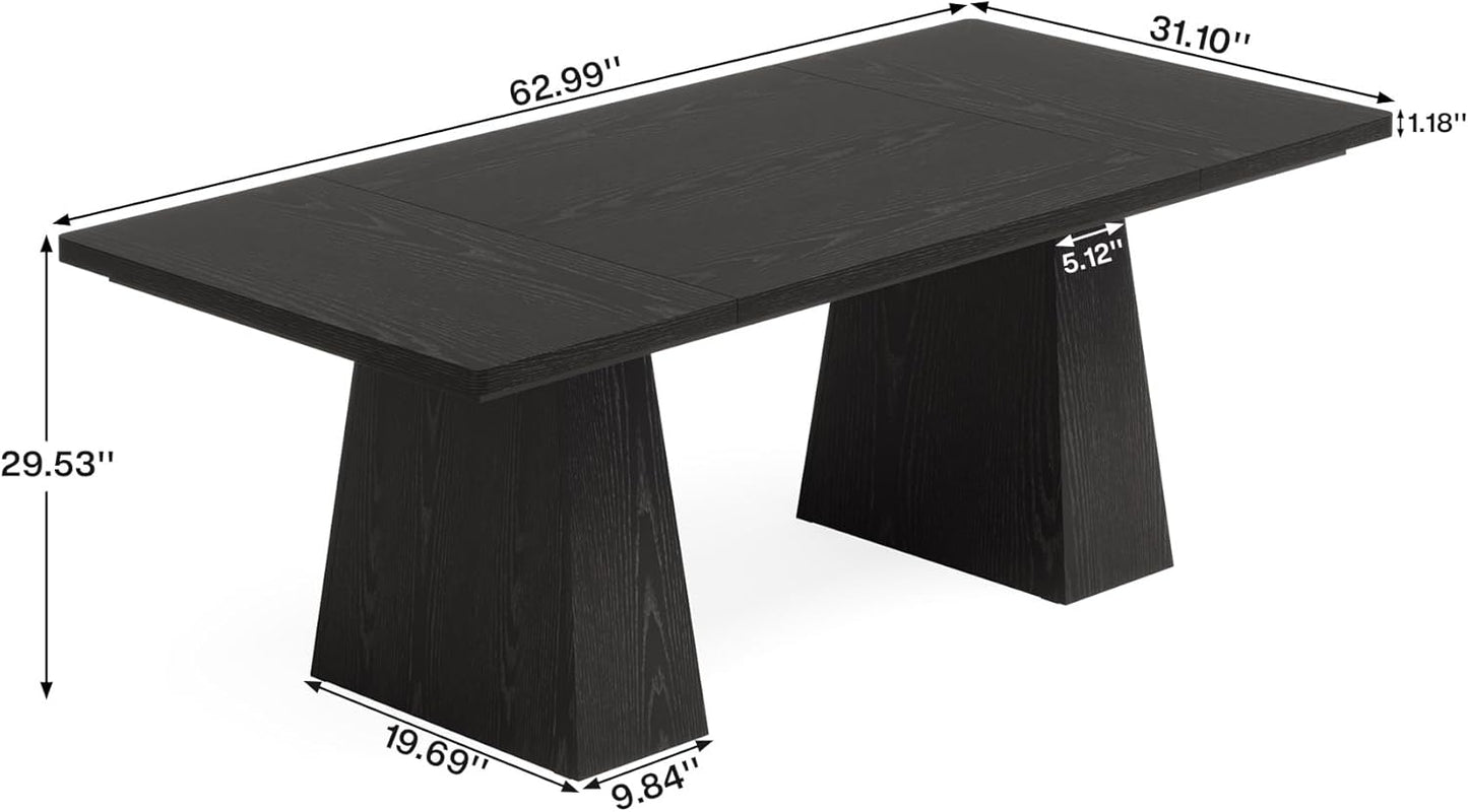 63-Inch Executive Desk, Large Office Computer Desk with Double Pedestal, Modern Simple Workstations Writing Table Conference Table Business Furniture for Home Office, Black