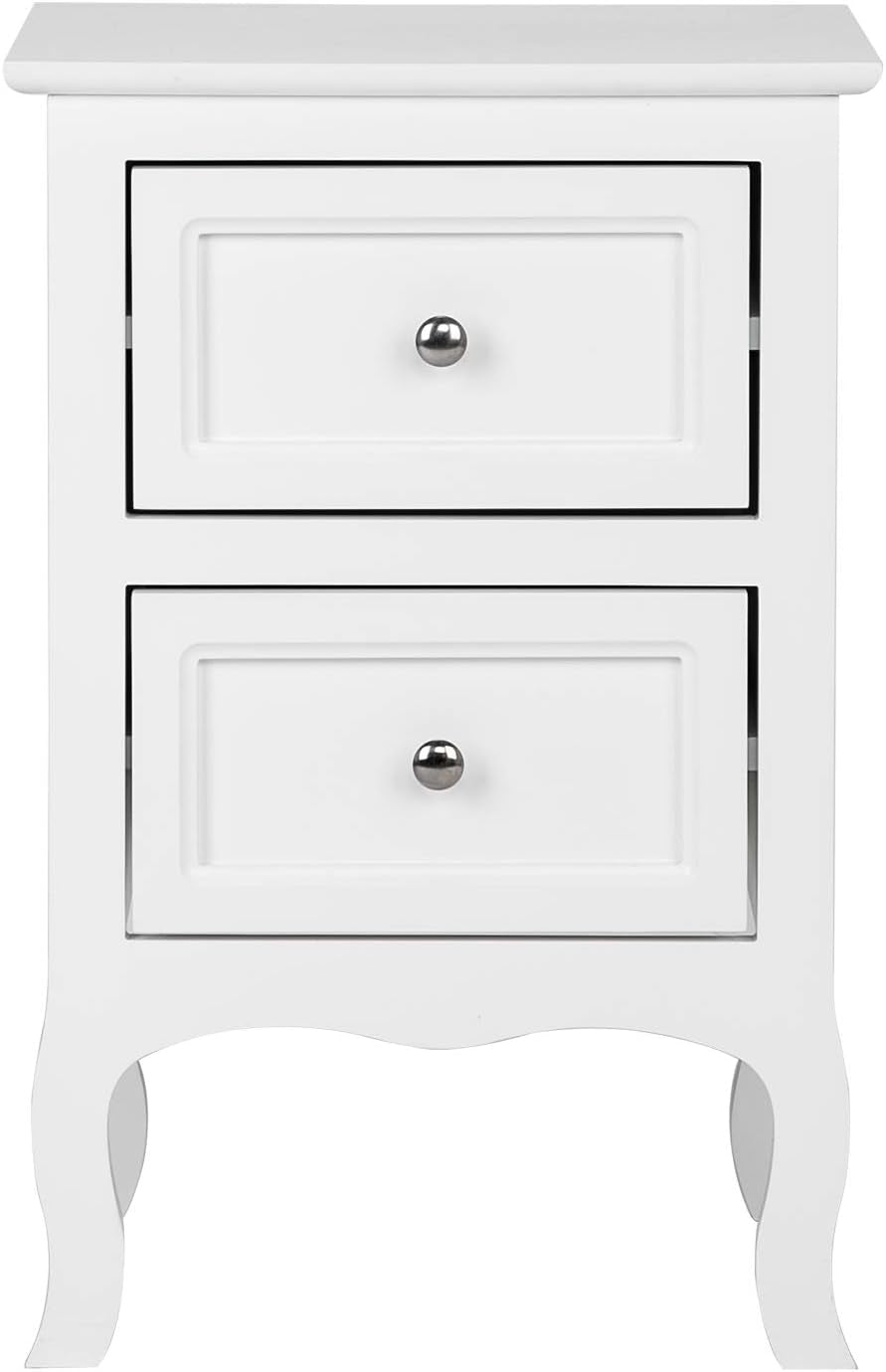 White Nightstand Set of 2, Nightstands with 2 Drawers, Bed Side Table/Night Stand, Small Nightstand for Bedroom, Small Spaces, College Dorm, Kids’ Room, Living Room, Wood, 16W X 12D X 24H