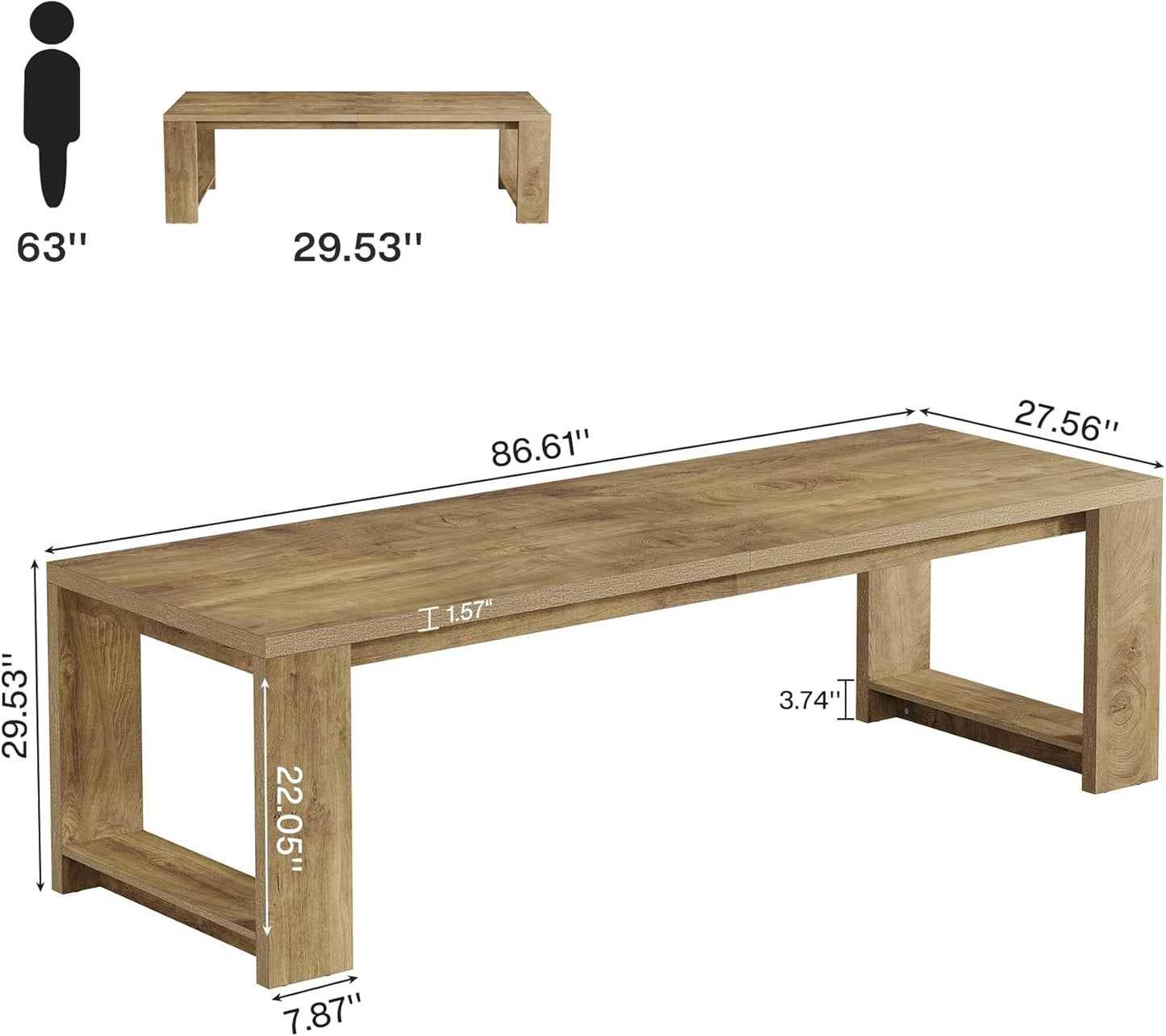 Two Person Desk, 86.6 Inches Extra Long Desk, Double Computer Writing Table, Wood Large Desks Workstation for Home Office, Natural Oak