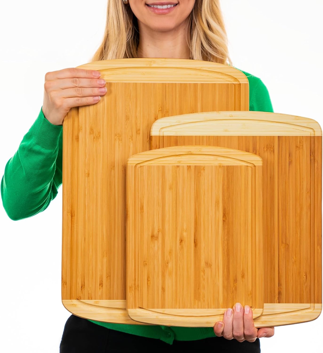 Extra Large Bamboo Cutting Board Set – Wood Cutting Boards for Kitchen, Non Toxic Cutting Board Set for Chopping, Slicing, Carving, Charcuterie – Ideal for Home Cooks, Entertaining, Family Meals