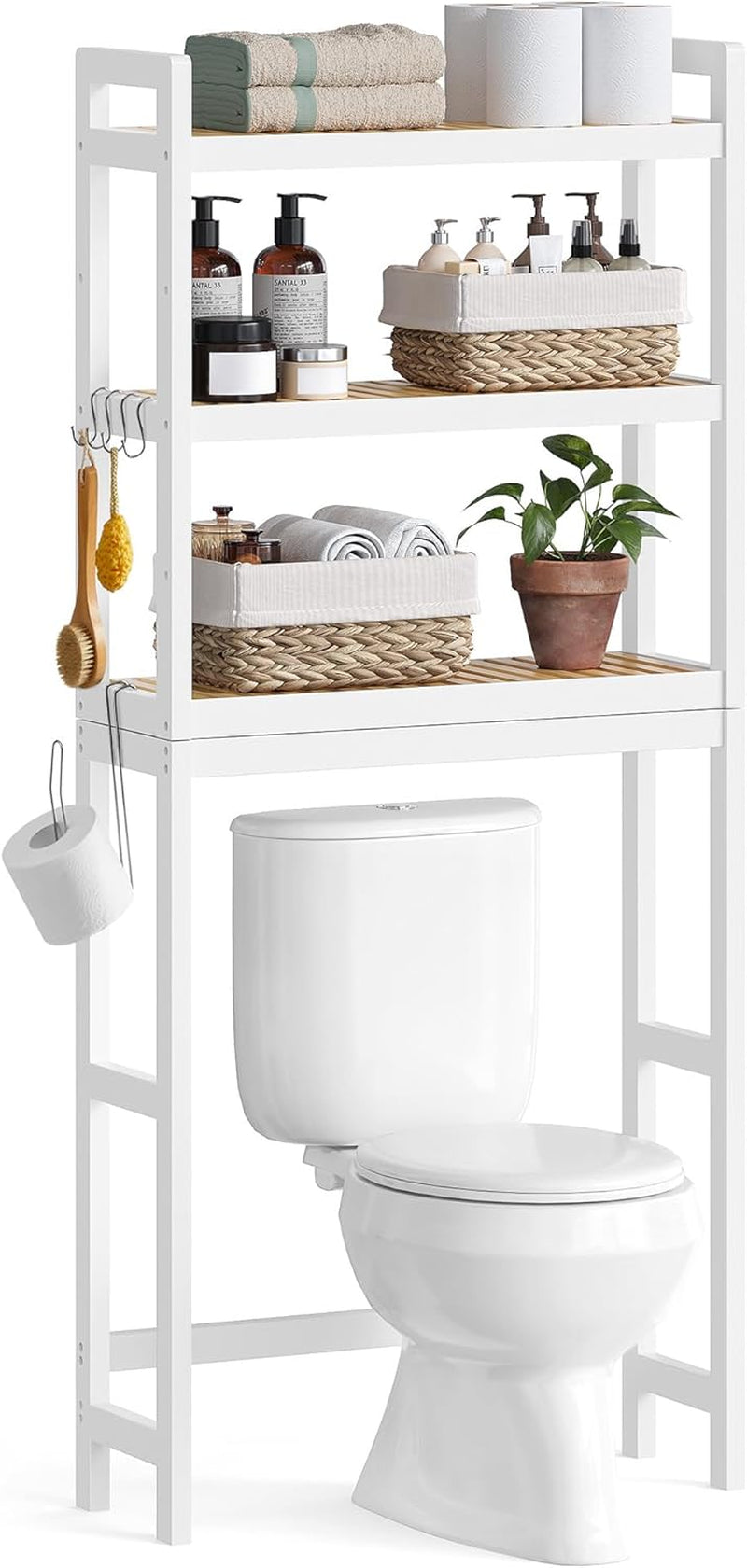 over the Toilet Storage, 3-Tier over Toilet Bathroom Organizer with Adjustable Shelf, 10.2 X 24.8 X 66.9 Inches, Space-Saving, Cloud White UBTS01WT
