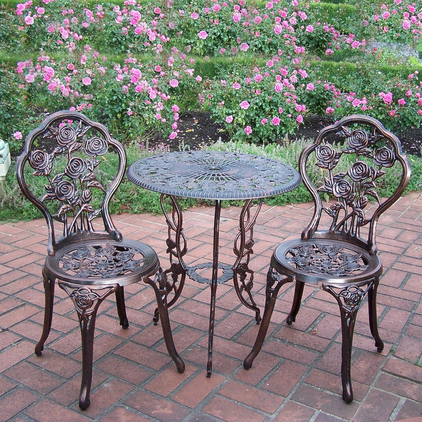 3-Piece Rose Bistro Set with 23.5-Inch Cast Aluminum Top Table