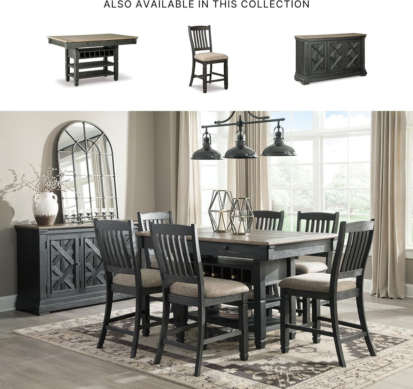 Tyler Creek Farmhouse 36"Counter Height Dining Table with Wine Rack, Amost Black