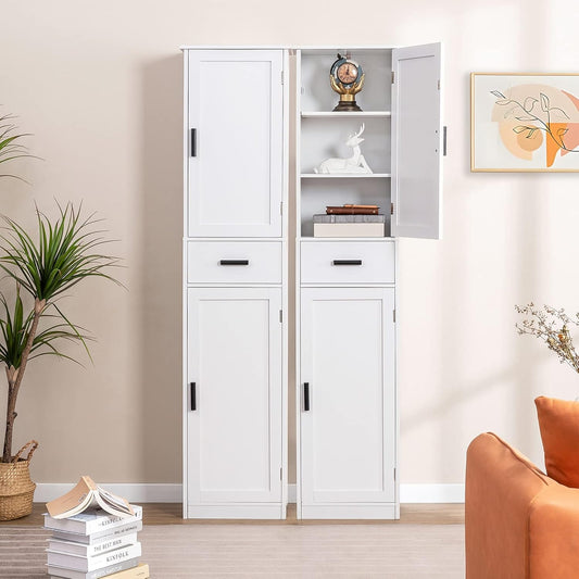 67'' Tall Bathroom Cabinet, Storage Cabinet with 4 Shelves & 2 Doors, Narrow Storage Cabinets for Bathroom, Living Room, Home Office, White