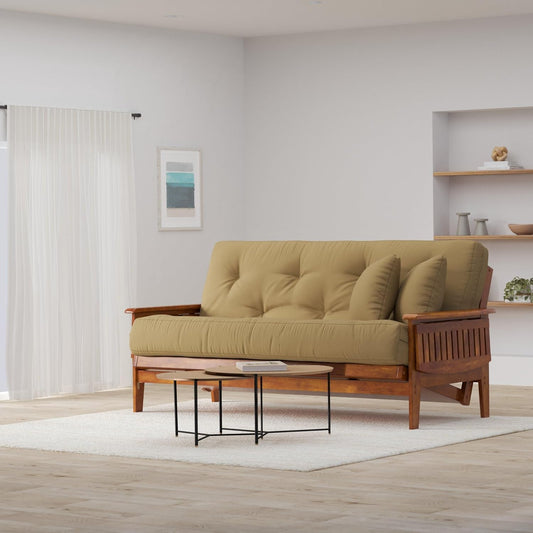 Eastridge Futon Set - Queen Size, Frame, 8" Mattress, Microfiber Sussex Khaki Cover