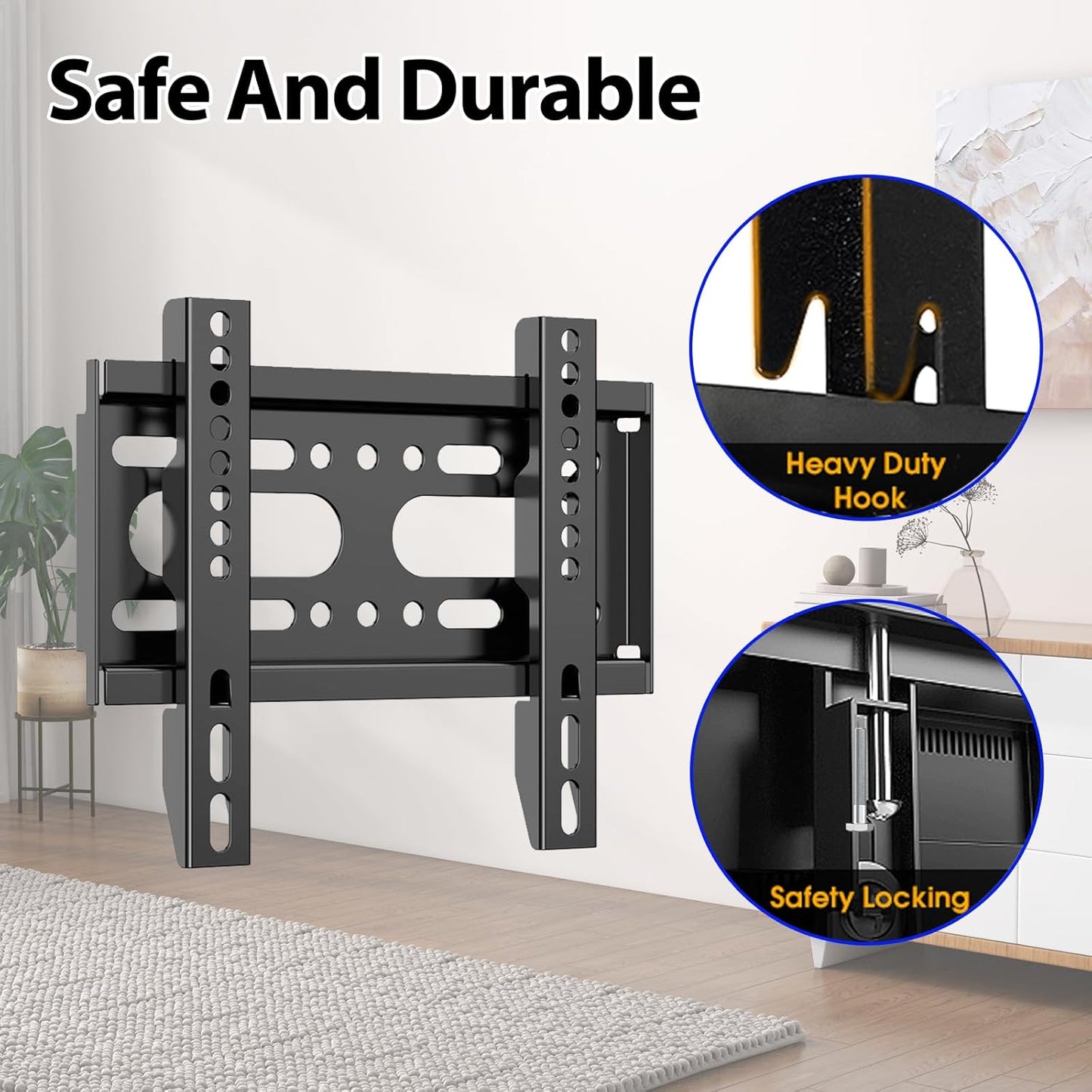 Fixed TV Wall Mount for 14-42" Flat Screen Tvs, Small Wall Mount TV Bracket Fit 19 24 28 32 35 39 40 Inch, VESA up to 200X200Mm 55Lbs Max Load, Easy Install Low Profile Monitor Mount Bracket