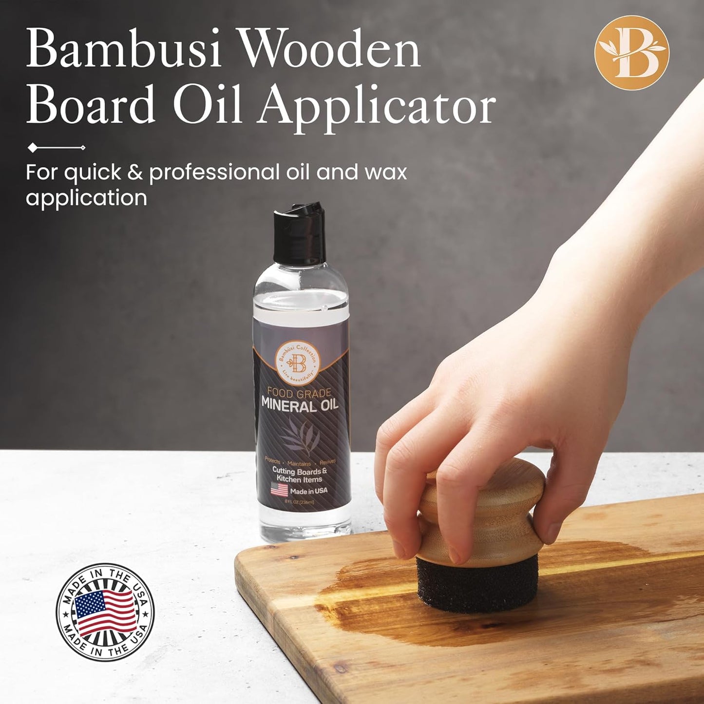 Cutting Board Oil Applicator - Brush for Applying Mineral Oil, Wax, and Wood Oil on Cutting Boards, Butcher Blocks, Bamboo, Wooden Utensils - Kitchen Maintenance Tool & Gift Idea