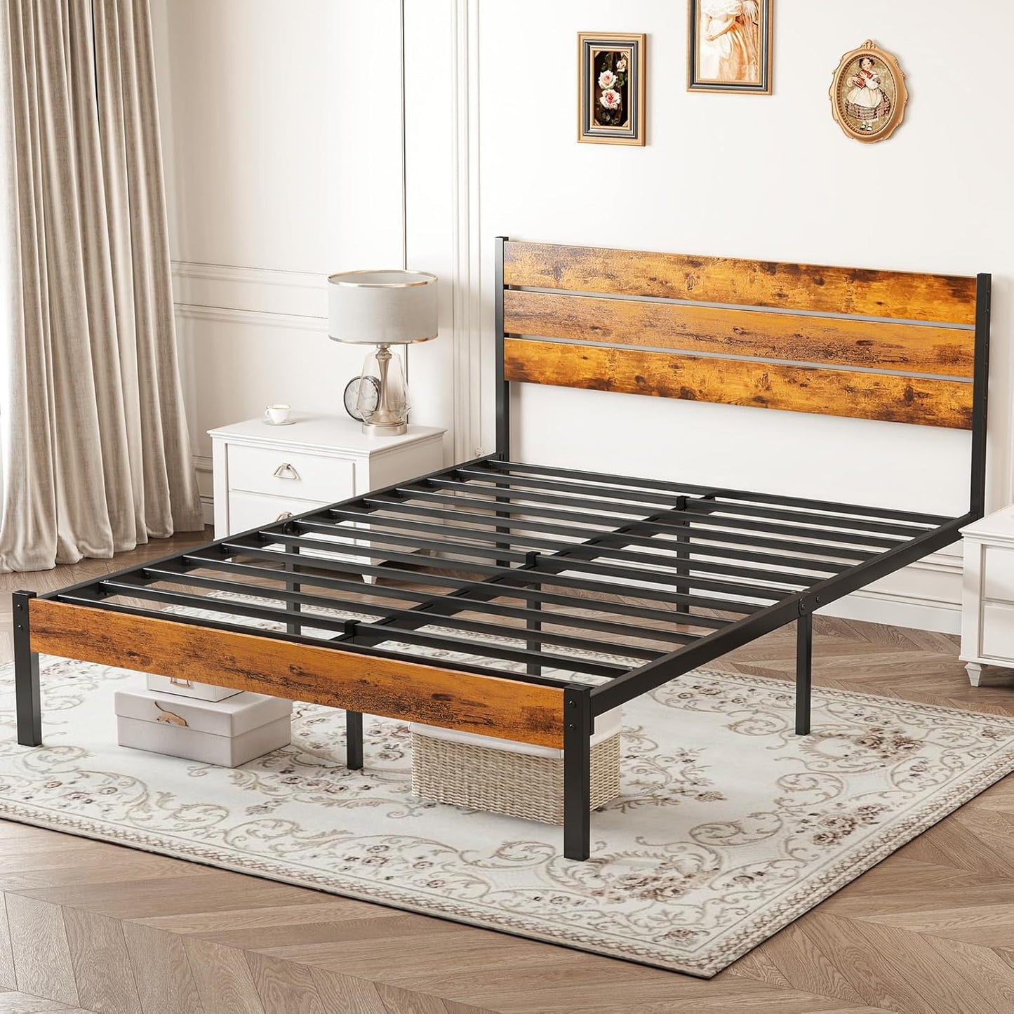 Full Size Bed Frame with Headboard, 800LBS Mattress Foundation with All Sturdy Metal Support, under Bed Storage, No Box Spring Needed, Easy Assembly, Rust Brown