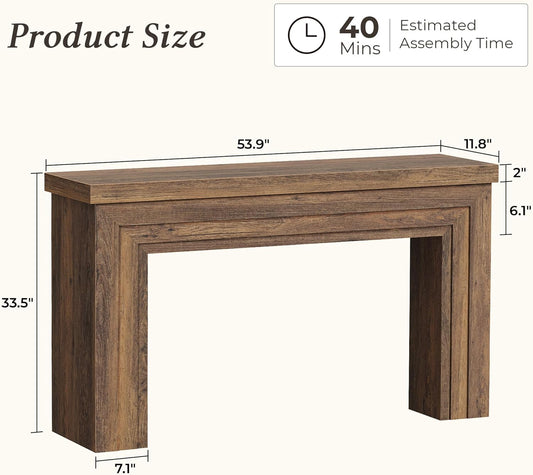 54 Inch Entryway Table, Retangular Console Table with Storage, Farmhouse Sofa Table behind the Couch, Long for Entrance, Hallway, Foyer, Living Room, Rustic Brown