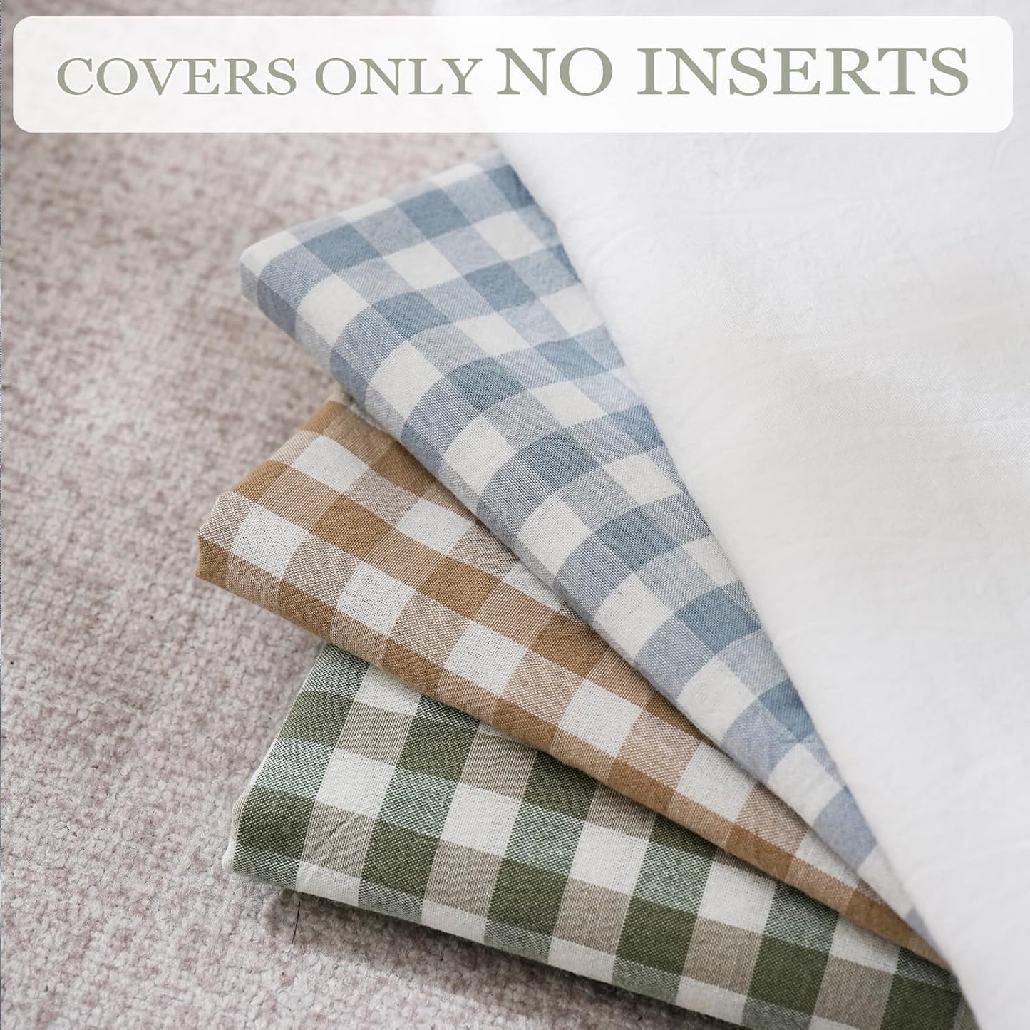 2 Pack Taupe/Brown Plaid Ruffle Throw Pillow Covers Farmhouse Checkered Chic Washed Cotton Pillowcases Gingham Pillow Shams for Bed, Sofa, Living Room-20"X20" Brown