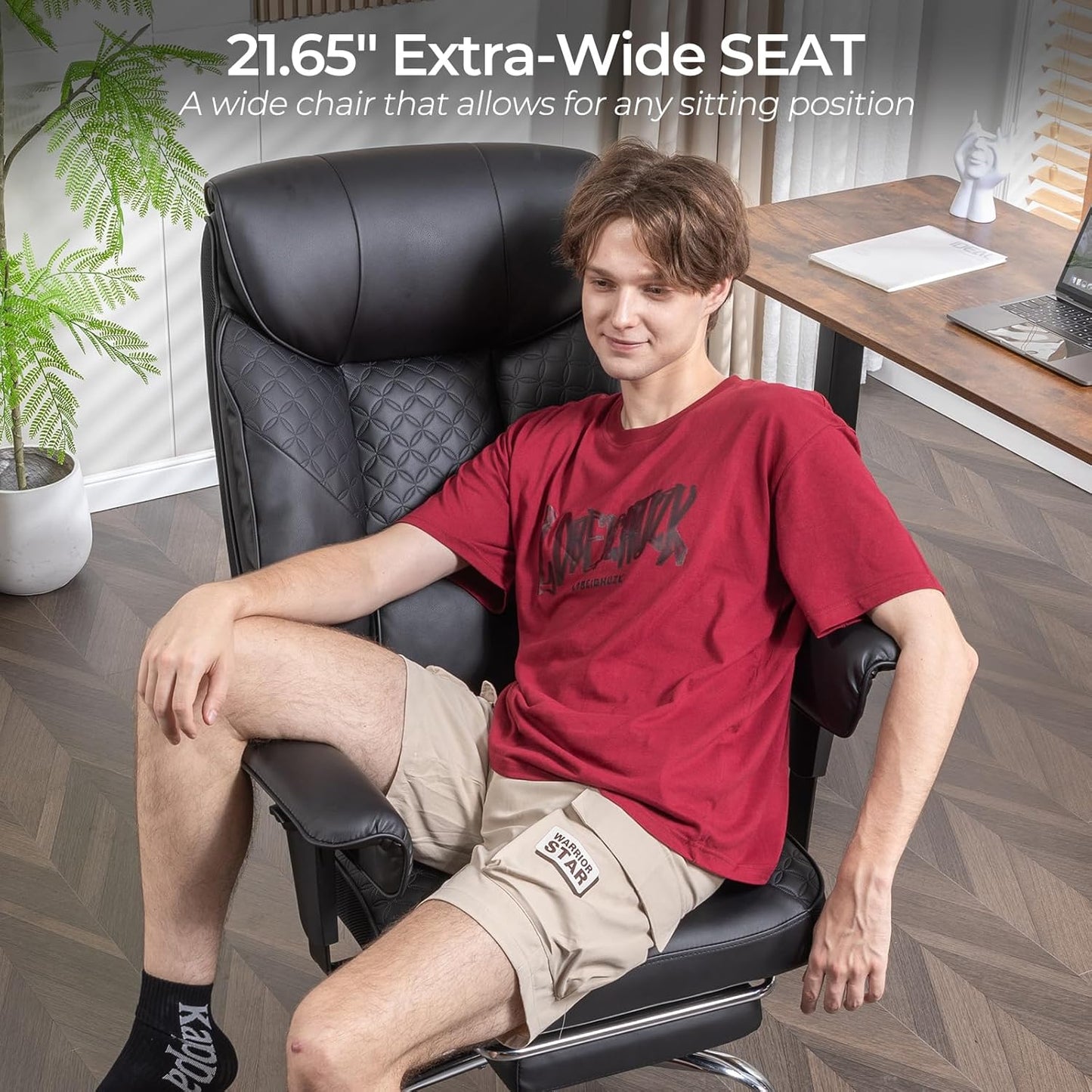 Big and Tall Office Chair 400LBS Wide Ergonomic Gaming Chair with Deluxe Embossing Designed Leather with Foot Rest,150°Reclining Adjustable Soft Armrests Pocket Spring Back Support and Pillow