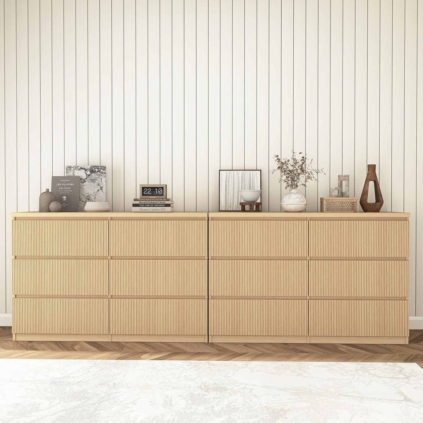 Fluted Dresser for Bedroom,48'' Modern 6 Drawer Dresser with Deep Drawer,Wide Storage Chest of Drawer,Wood Bedroom Storage Organizer Furniture for Living Room,Hallway,Closet