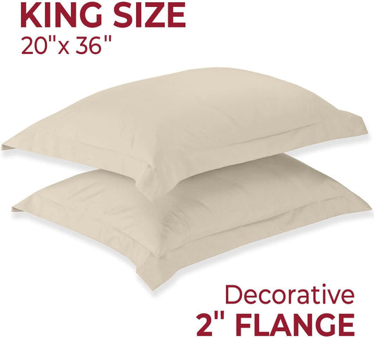 Pillow Shams Set - 2 PC Iconic Collection Decorative Pillow Covers - Soft, Cooling, Wrinkle, Fade, Stain Resistant - Luxury Bed Accessories (King 20" X 36", Beige)
