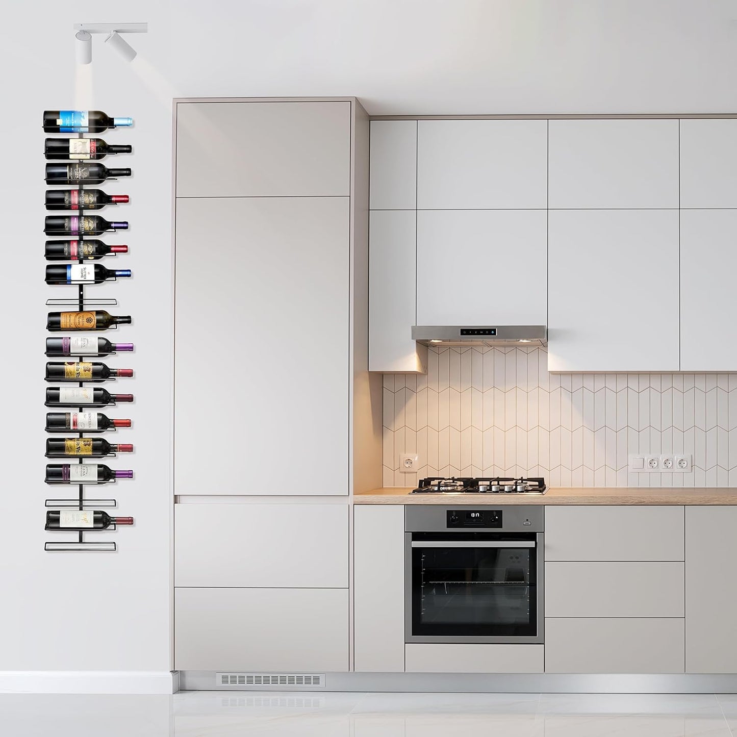 Black metal wall mount wine rack for 9 bottles, view 7