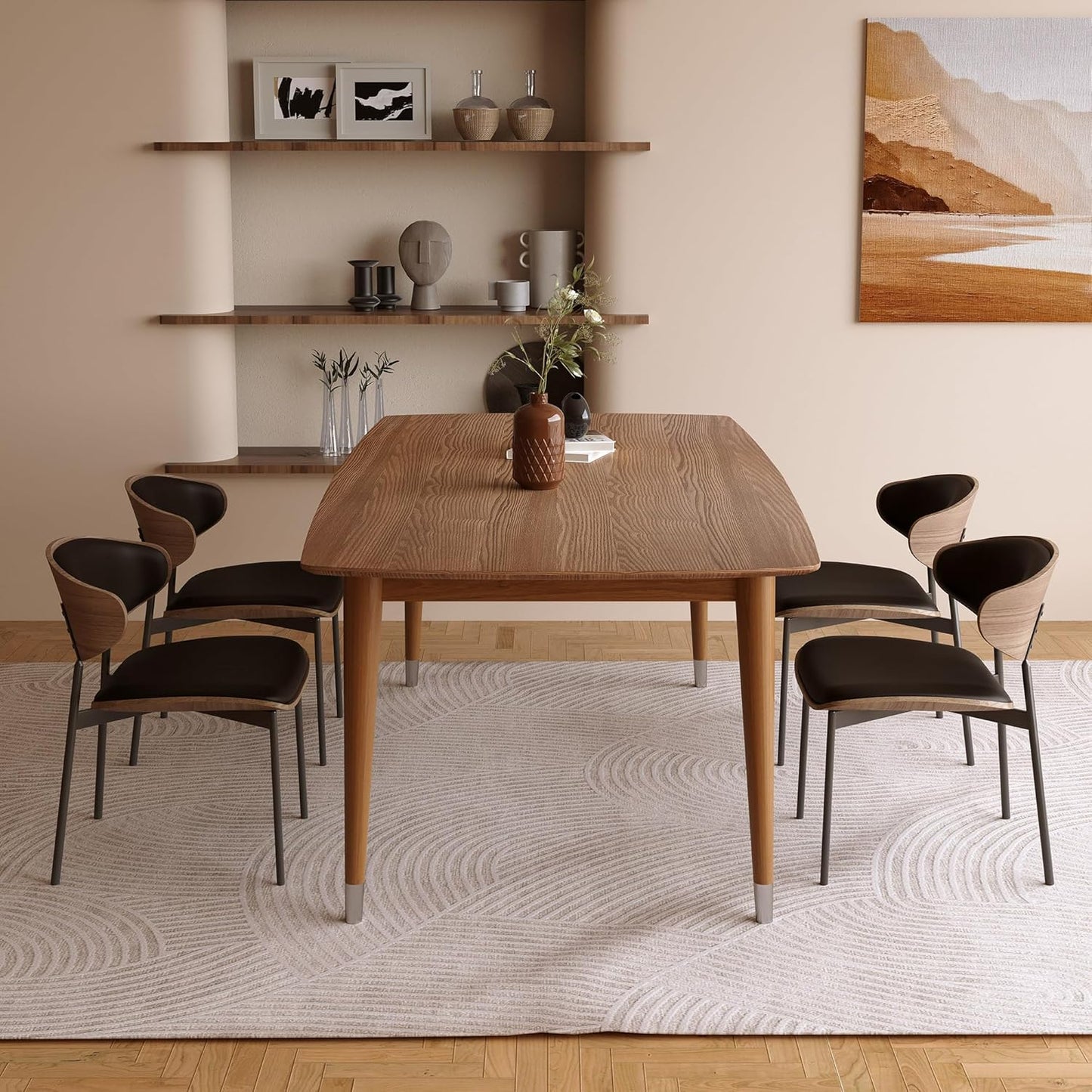 Mid-Century Modern 62.9" Dining Table, Multi-Purpose for Kitchen Meals, Home Office Work, Living Room Breakfast Nook & Patio Gatherings, Elegant Dinner Table for Dining Room Use, Walnut