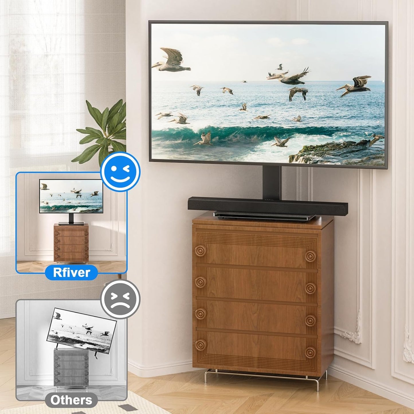 Universal Swivel TV Stand Table Top TV Stand for 32-65,70,75 Inch LCD LED TV up to 110 Lbs -Height Adjustable Center Pedestal Stand Replacement with Heavy Duty Tempered Glass Base