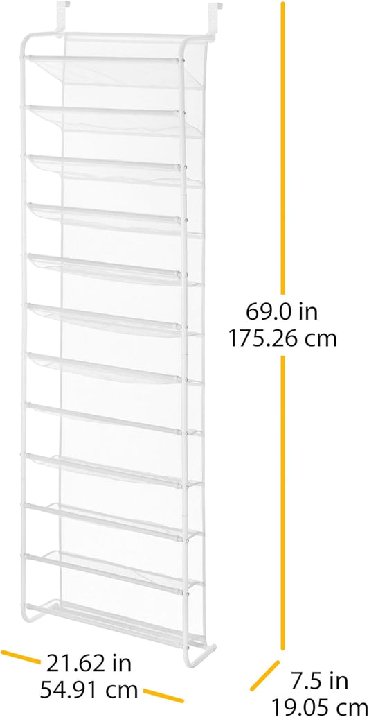 36 Pair over the Door Shoe Organizer, 12 Tier Hanging Shoe Organizer, Heavy Duty Metal & Mesh Shoe Holder, Hanging Shoe Rack for Closet Organizer & Storage, 69"L X 21.7"W X 7.5"H, White