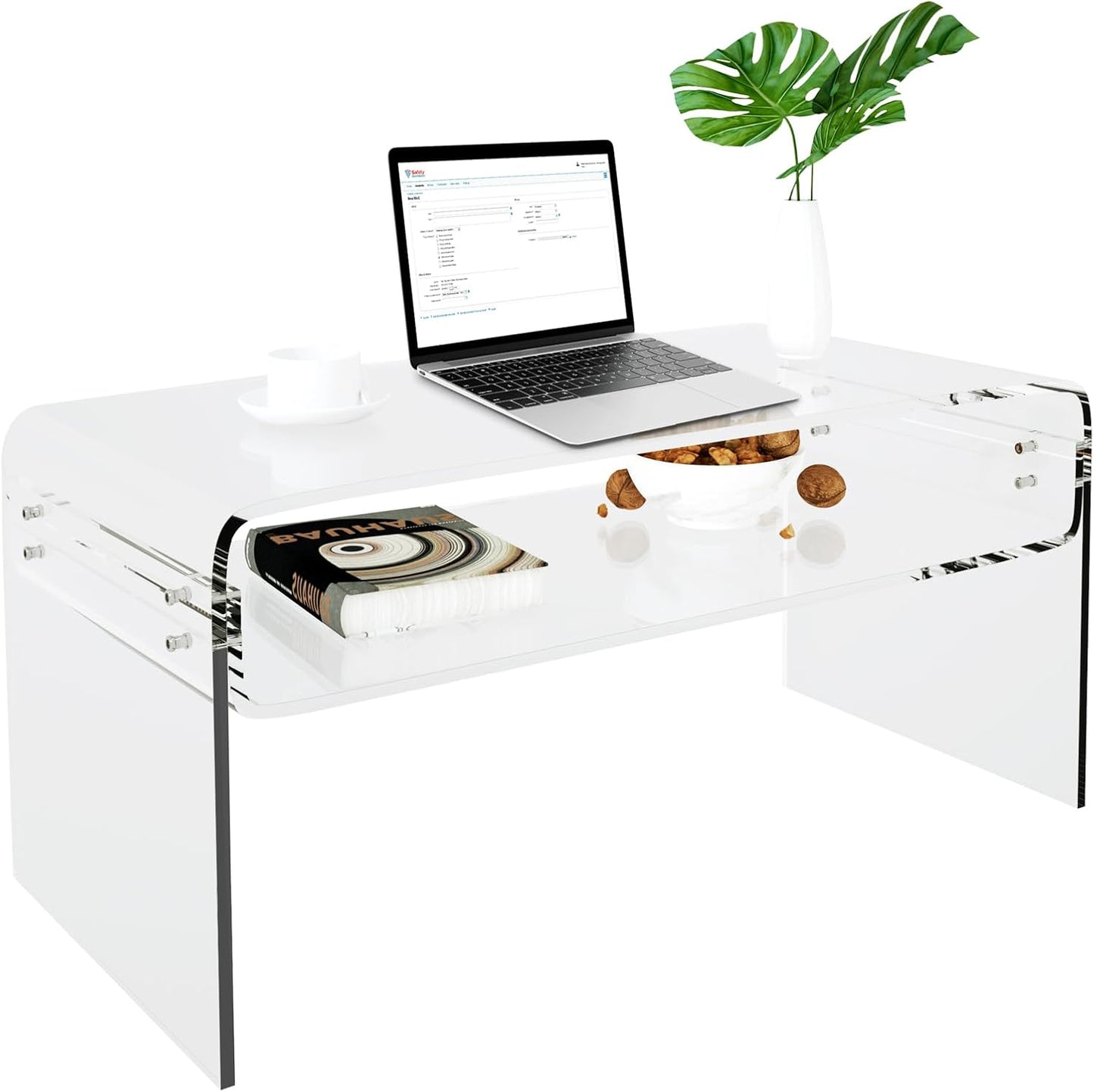 Acrylic Coffee Table, 31.5" Clear Coffee Table with Storage Shelf, Rectangle Centre Table, Modern Coffee Table for Living Room, Office,31.5" L X 15.8" W X 15" H