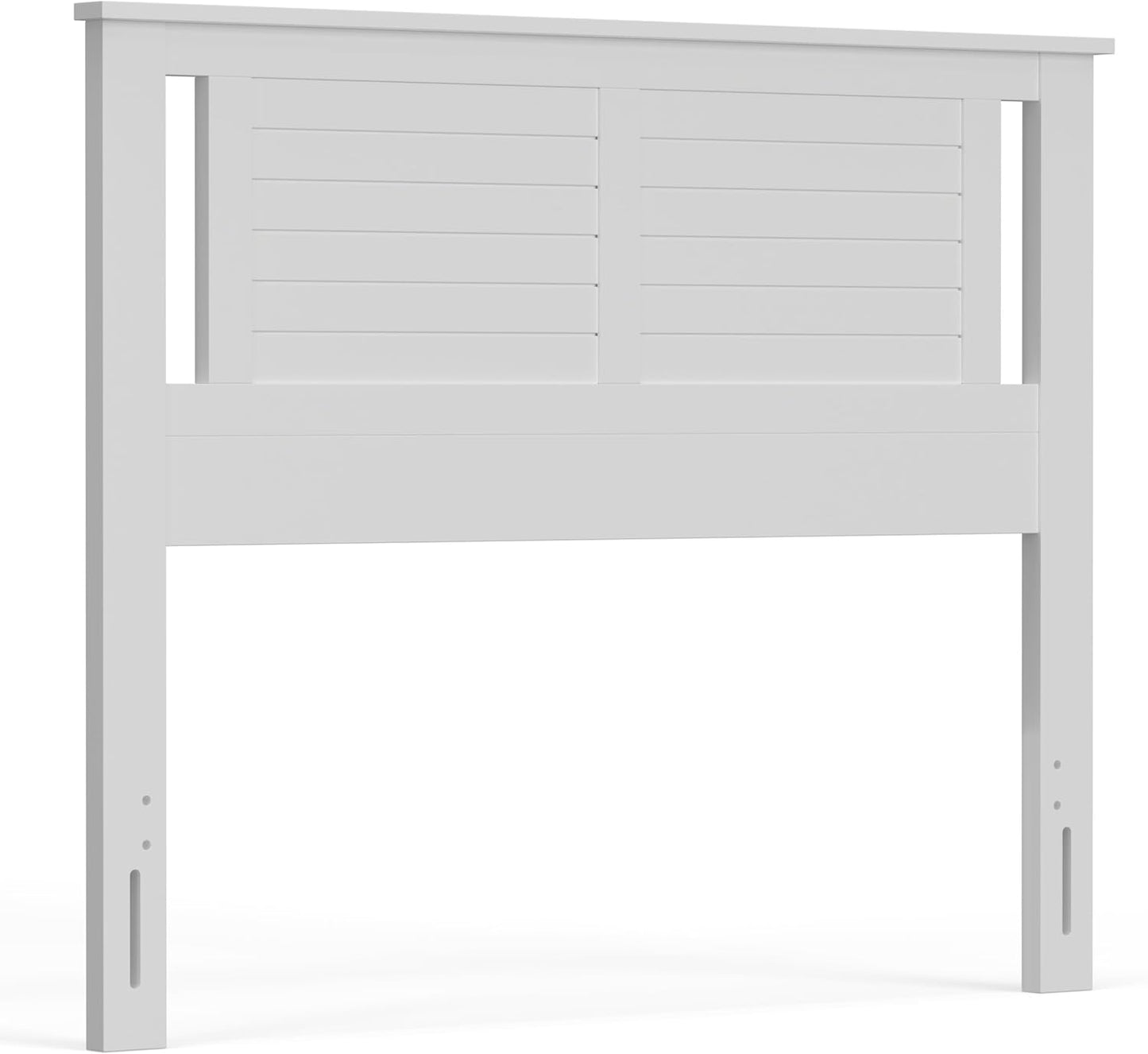 Serene Poplar Wood Full Size Headboard in White, Modern Farmhouse Panel with Horizontal Scoring, Casual Coastal Style, Easy Assembly, Quality Materials