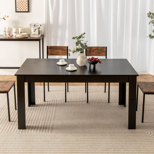 Dining Table for 6, Rectangular Kitchen Table with 330Lbs Capacity, Stable Structure, 63" L X 31.5" W X 30" H Large Farmhouse Center Tables for Dinner, Dinette, Dining Room, Black