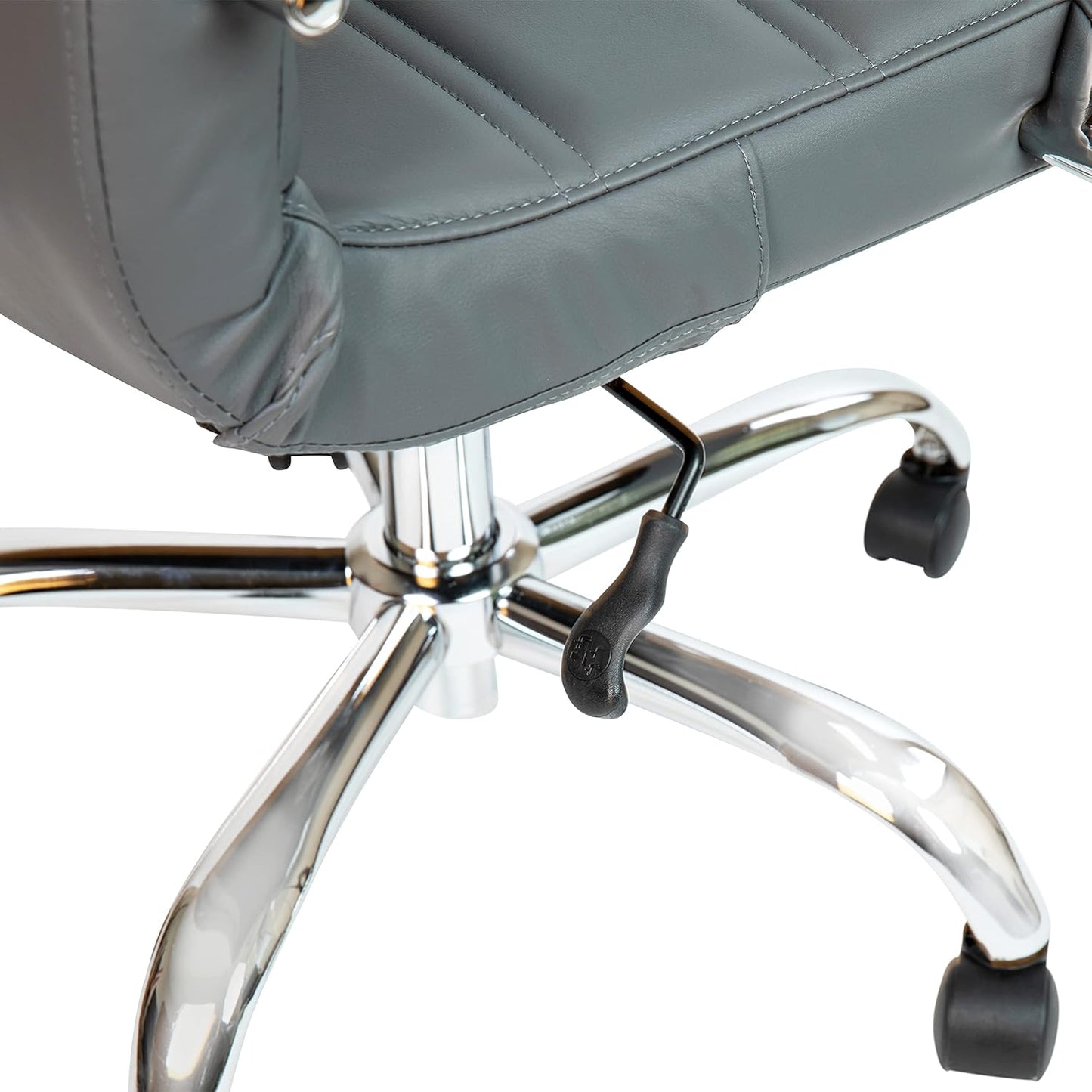 Whitney Mid-Back Swivel Leathersoft Desk Chair with Padded Seat and Armrests, Adjustable Height Padded Office Chair, Gray/Chrome