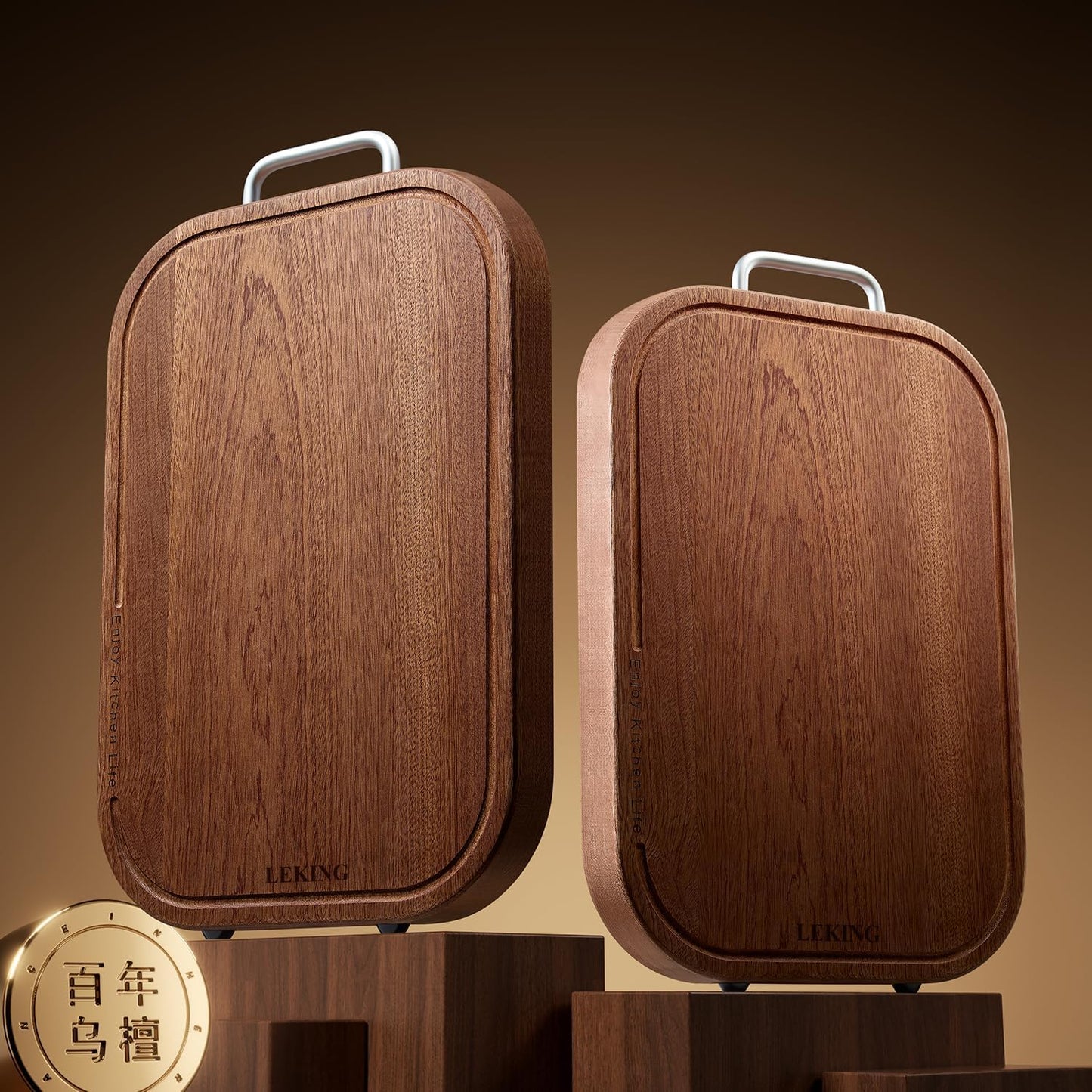 Premium Solid Ebony Wood Cutting Board for Kitchen - 14.5"X9.5"X1" Double Sided Butcher Block, Thick Chopping Board with Juice Groove & Non-Slip Feet, Food Grade Serving Board for Meat Veggie