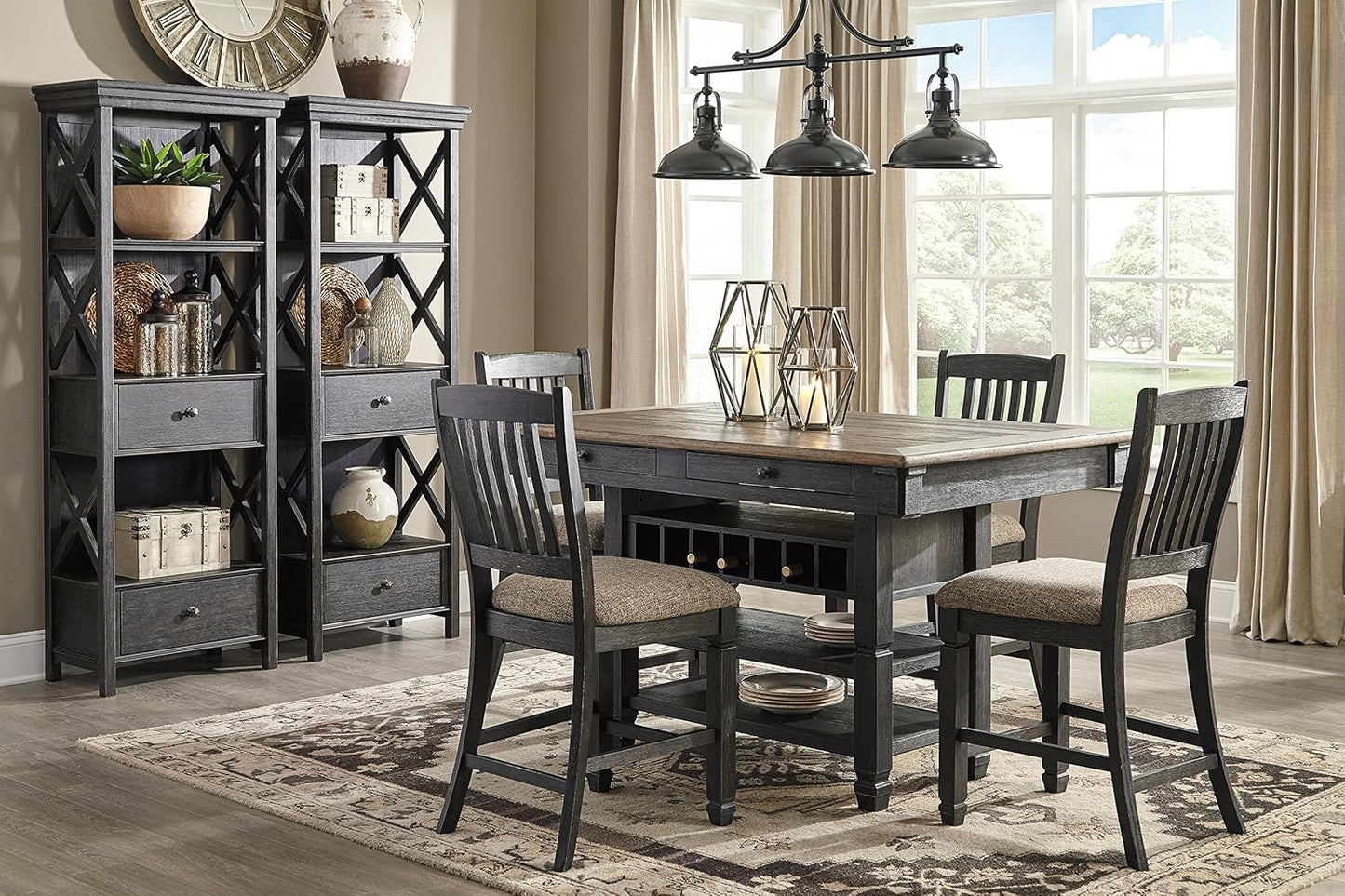 Tyler Creek Farmhouse 36"Counter Height Dining Table with Wine Rack, Amost Black