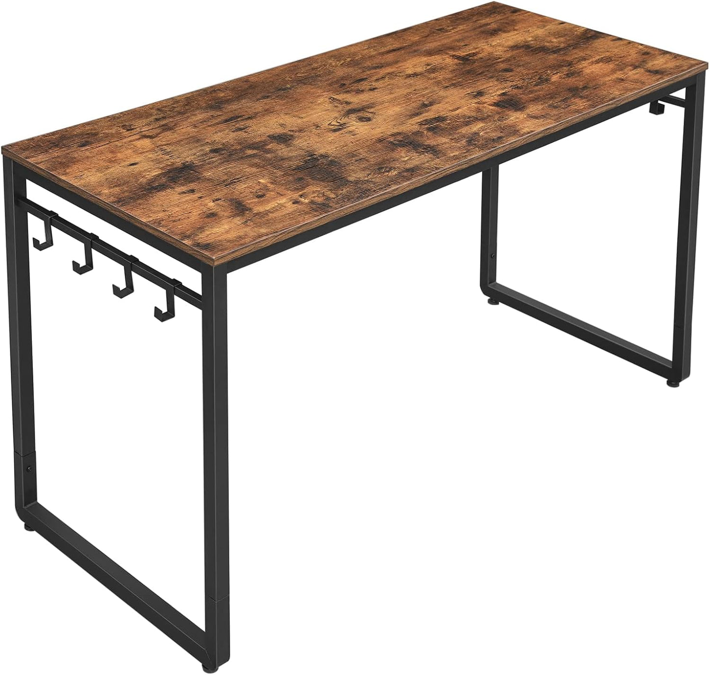Computer Desk, Office Desk with 8 Hooks, for Study, Home Office, Easy Assembly, Industrial Design, 55.1 X 23.6 X 29.5 Inches, Rustic Brown ULWD59X