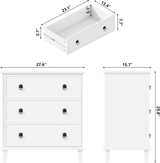 White 3 Drawers Nightstand with Charging Station, Modern Bedside Table 3 Drawers End Table, Storage Cabinet for Bedroom, Hallway, Entryway, Home Office