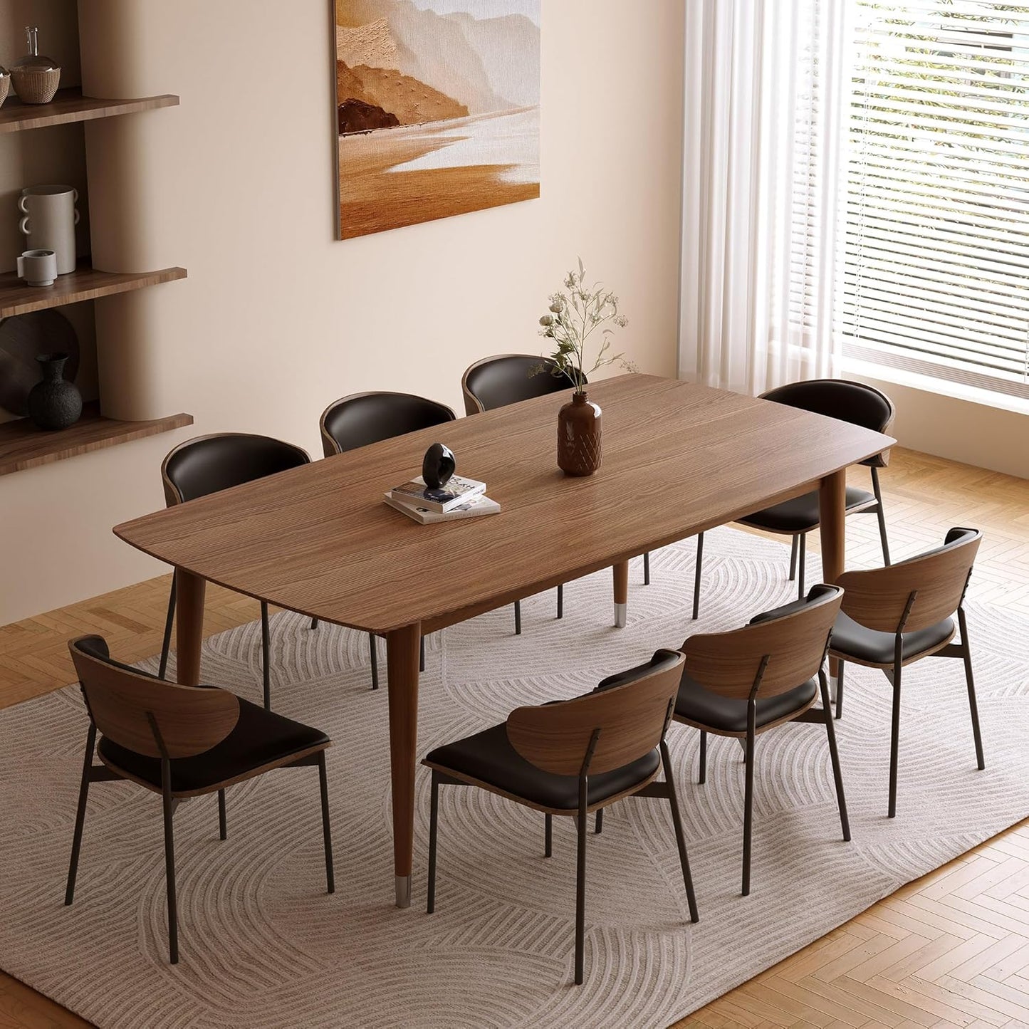 Mid-Century Modern 62.9" Dining Table, Multi-Purpose for Kitchen Meals, Home Office Work, Living Room Breakfast Nook & Patio Gatherings, Elegant Dinner Table for Dining Room Use, Walnut