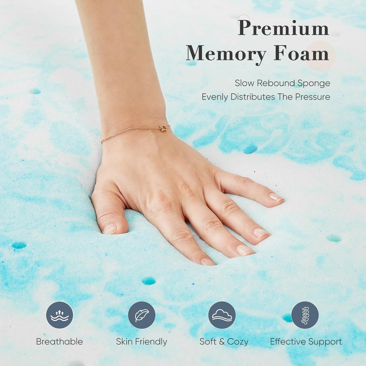 Memory Foam Mattress Topper Queen, 3 Inch Thick Gel Infused Bed Toppers for Queen Size Bed, Soft Mattress Pads Breathable for Sleeper Sofa, RV, Camper, Certipur-Us Certified, Blue