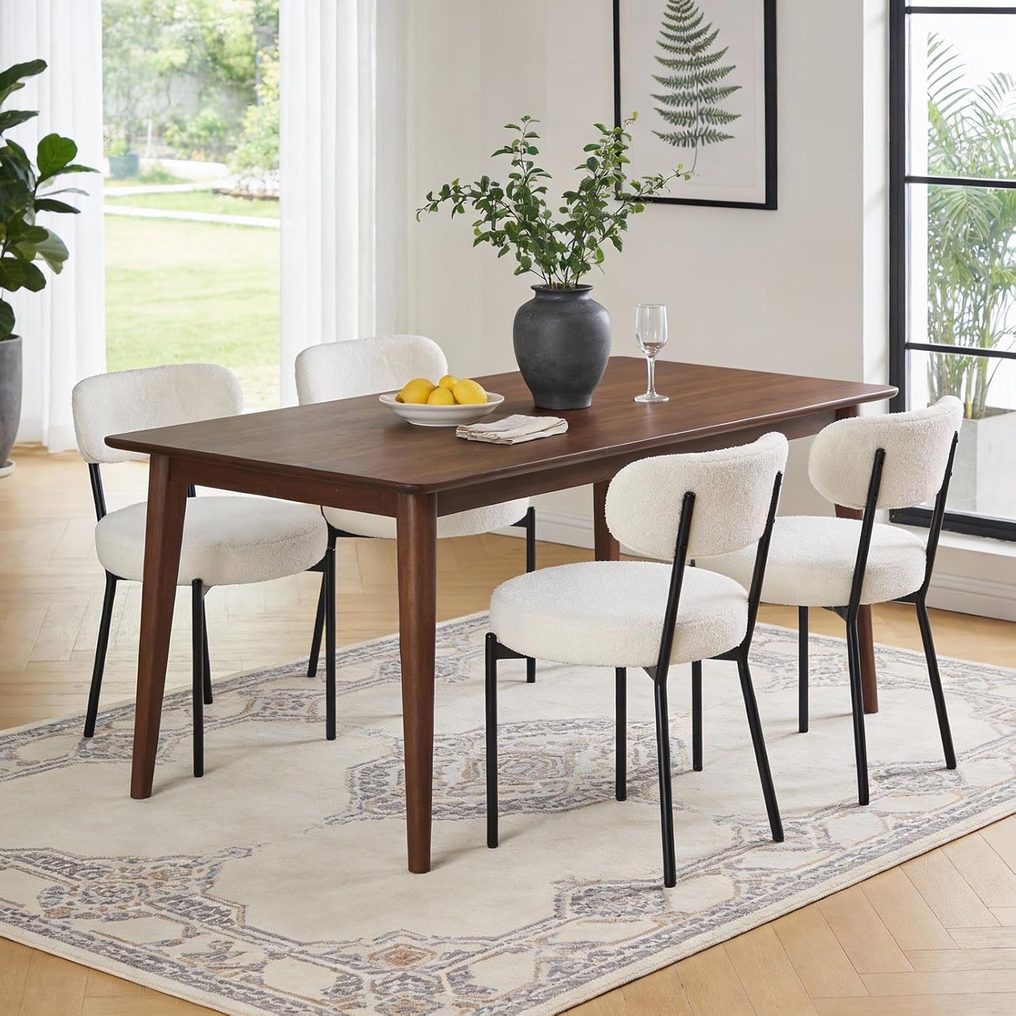 Light beige mid century dining chairs with curved backrest, set of 4, view 8