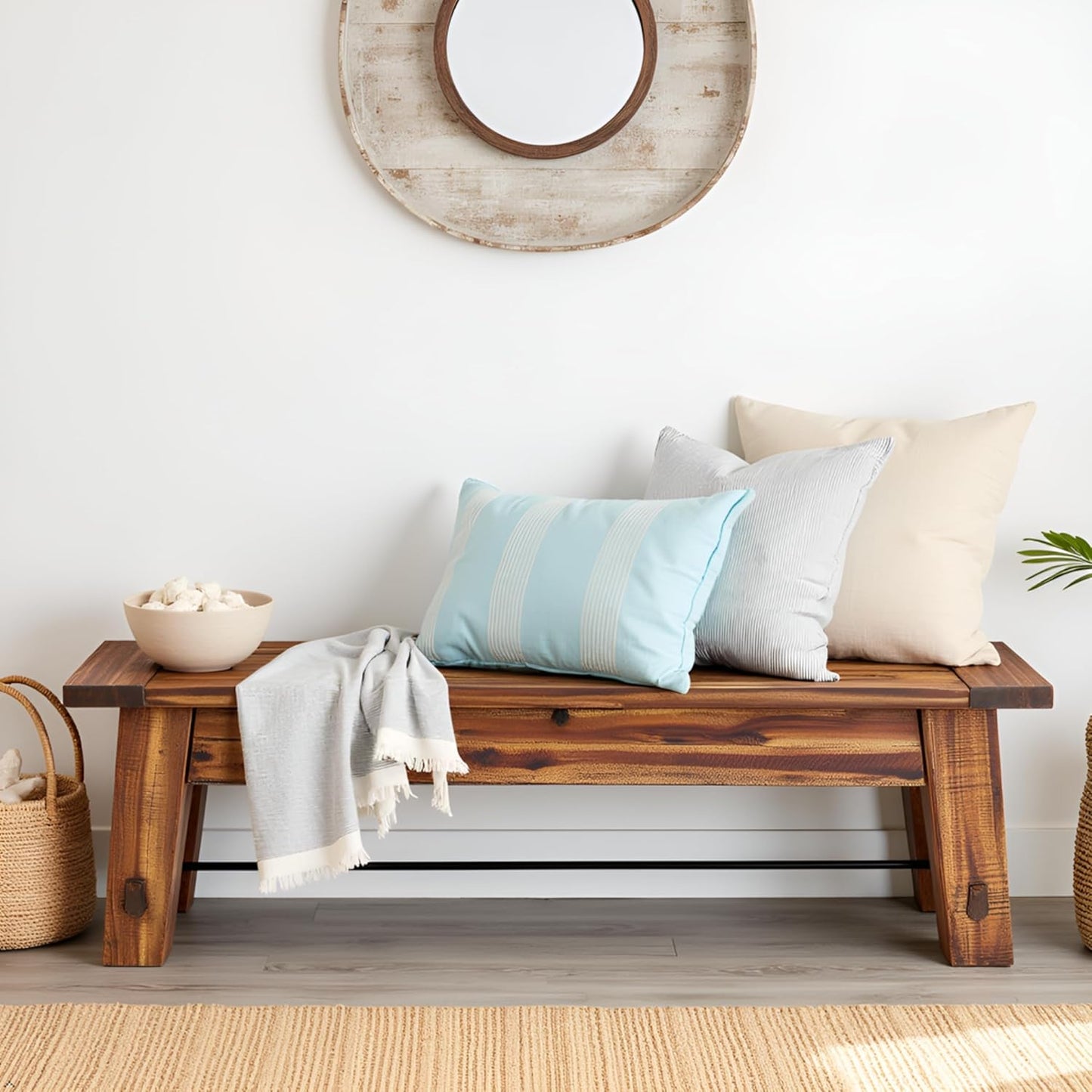 Durango Rustic Farmhouse Style 60-Inch Wood Bench - Industrial Modern Accent Furniture with Solid Wood Seat for Entryway, Dining Room, Hallway, Foyer, or Kitchen by