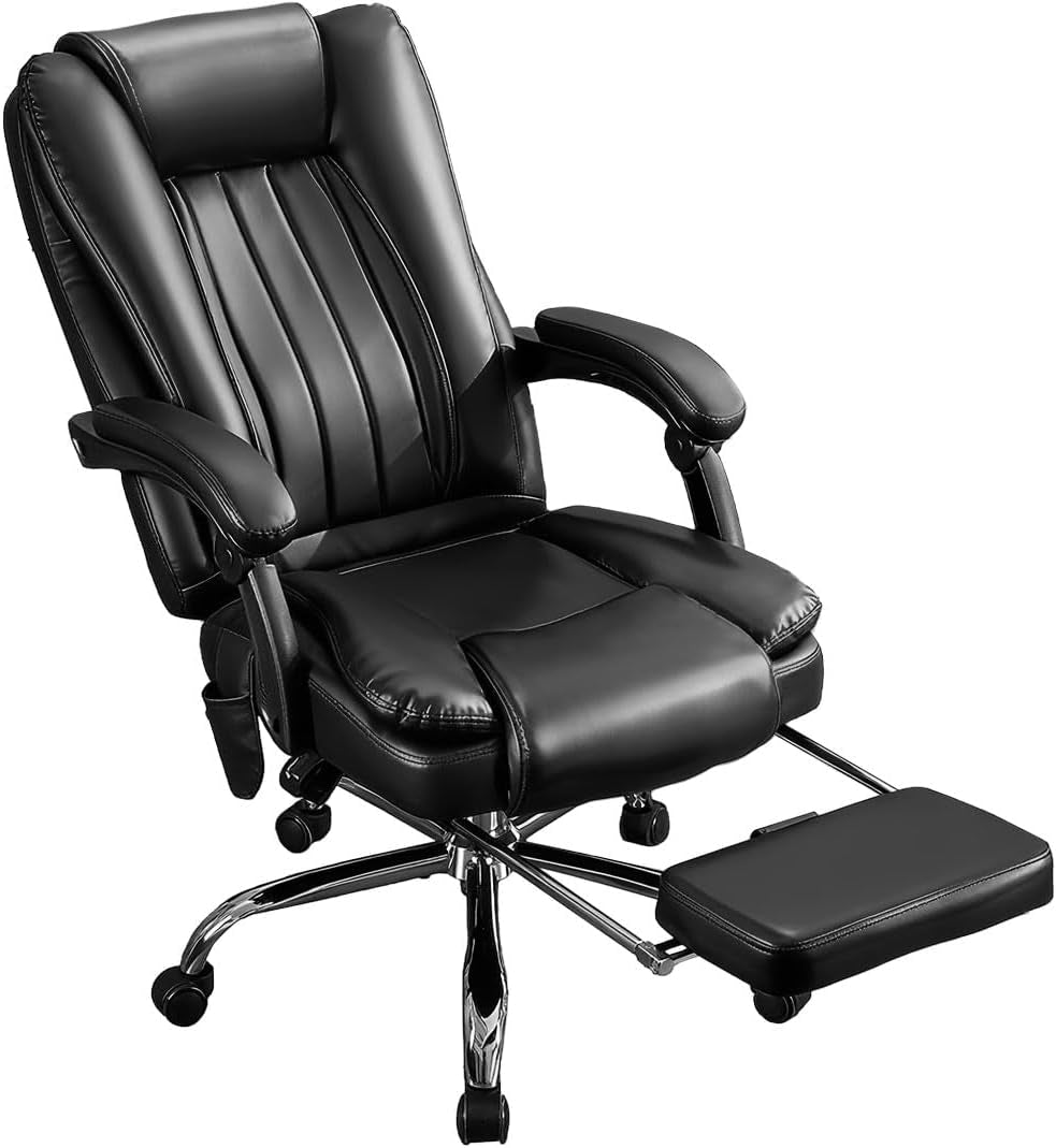 Massage Office Chair with Foot Rest,6 Points Vibration and Heat Ergonomic Executive Desk Chair for Heavy People,500Lbs Big and Tall Office Chairs with Reclining High Back for Home Office