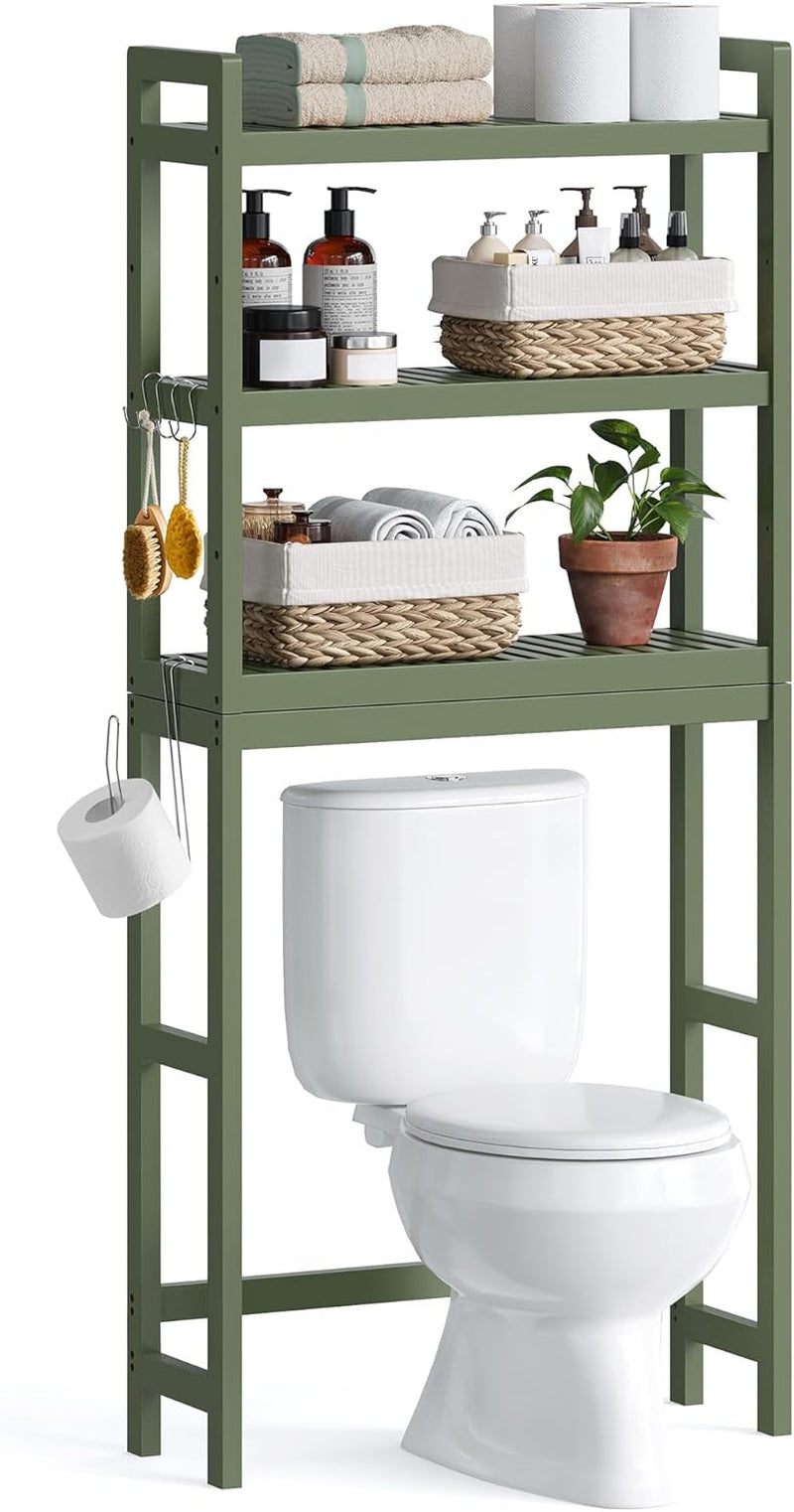 over the Toilet Storage, 3-Tier over Toilet Bathroom Organizer with Adjustable Shelf, 10.2 X 24.8 X 66.9 Inches, Space-Saving, Cloud White UBTS01WT