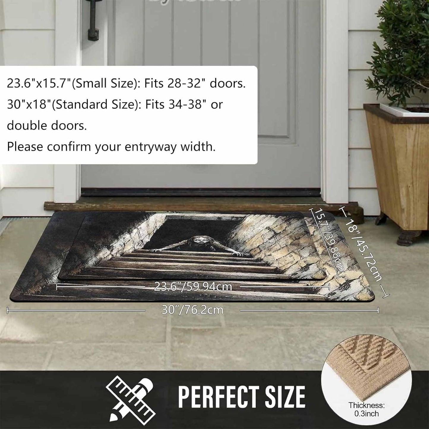 Halloween Welcome Mat Halloween Moon with Flying Bats Doormat Rubber Welcome Matt Waterproof Festival Carpet Door Mats for Front Door, 18" X 30"Inch