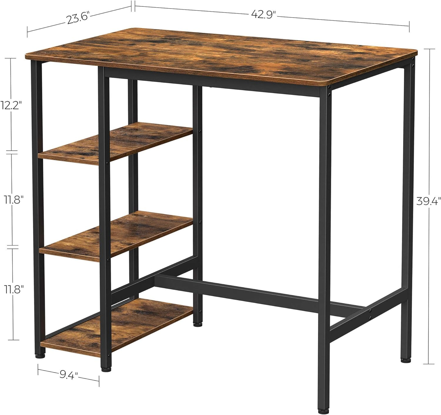Bar Table with Sturdy Metal Frame, Easy Assembly, Industrial Design, 23.6 X 42.9 X 39.4 Inches, Rustic Brown