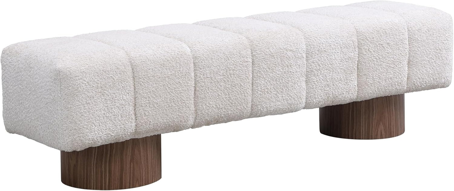 Manila 64" Boucle Dining Bench, Upholstered Ottoman Bench, Rectangular Dining Seat, Spacious Seating, Long Footstool for Living Room Dining Room, No Assembly Needed, Beige
