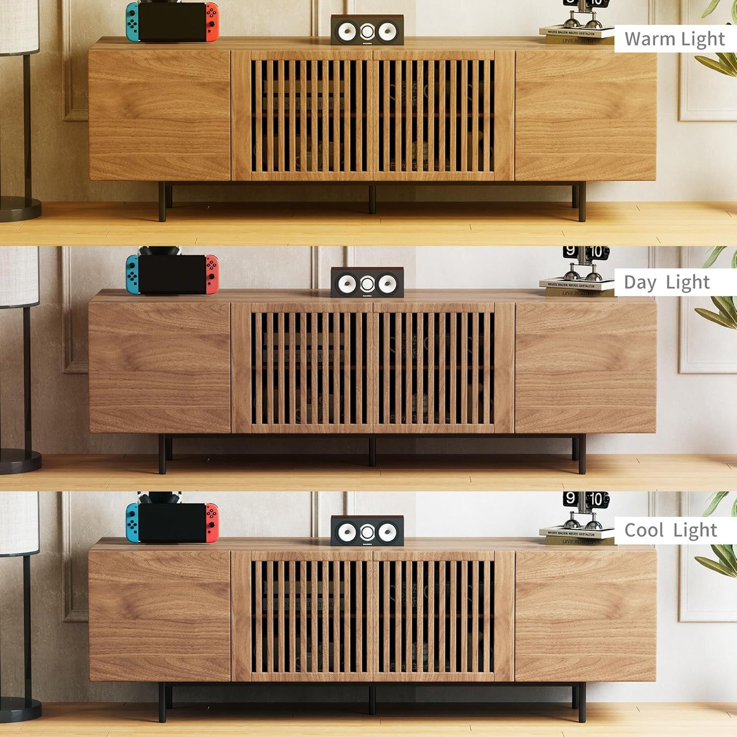 70.87“ Modern TV Cabinet for 70-Inch TV, TV Table with Large Storage Space, TV Cabinet Media Console for Living Room and Bedroom, Walnut Color