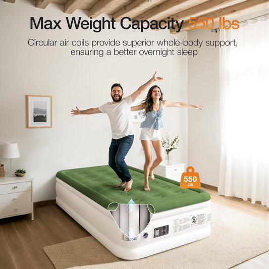Air Mattress with Built in Pump - Upgraded Twin Blow up Mattress, 2 Mins Quick Self Inflatable,18"/550Lbs Max, Strong Support, for Camping,Home,Guests,Portable Travel